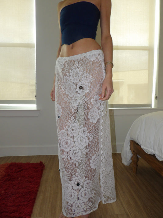 Table Cloth Lace Maxi Skirt in White